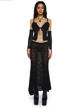 Dolls Kill Black Crochet Bralette & Maxi Skirt Set
